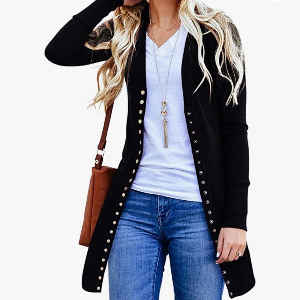 Women's Long Sleeve Ribbed Open Front Snap Button Down Knit Cardigans